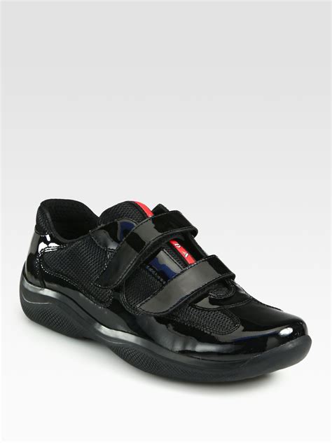 prada women's black leather sneakers